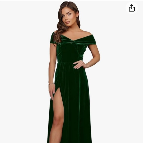 Off Shoulder Long Velvet Dresses with Slit Ivory
